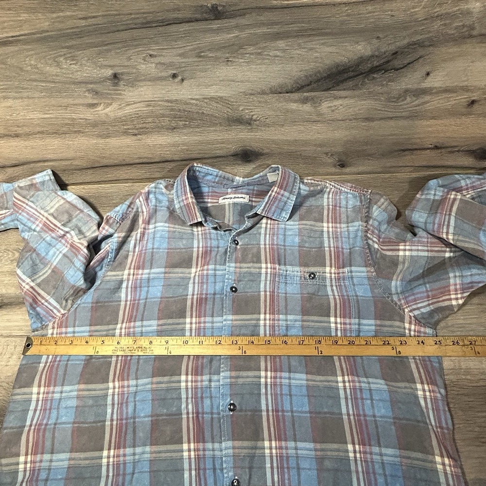 Tommy Bahama Shirt Mens XL Blue Gray Red Plaid Long Sleeve Button Up Casual Work - Picture 8 of 8